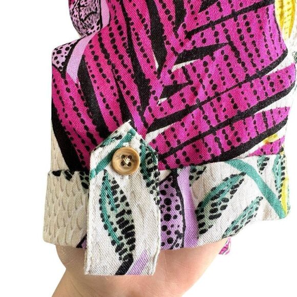 NWT Jane & Delancey Tropical Palm Leaf Print Multicolor Short-sleeve Button Down - Picture 5 of 10